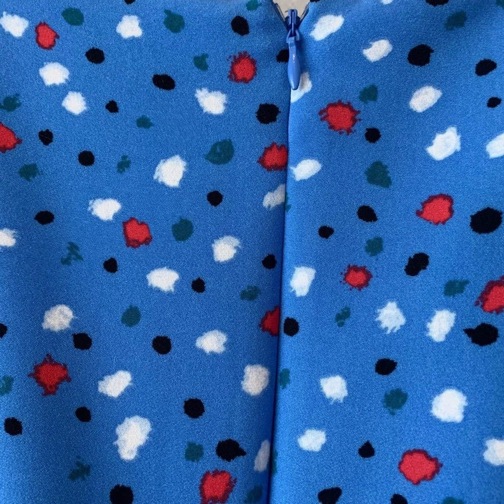 ISAAC MIZRAHI BLUE SHORT SLEEVE CONFETTI DRESS  RIBBON BELT - Picture 9 of 16